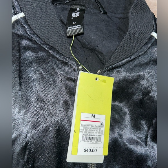 NWT All in Motion, Women's Piped Black Track Varsity Jacket, Elastic Waist Silky - Picture 4 of 5